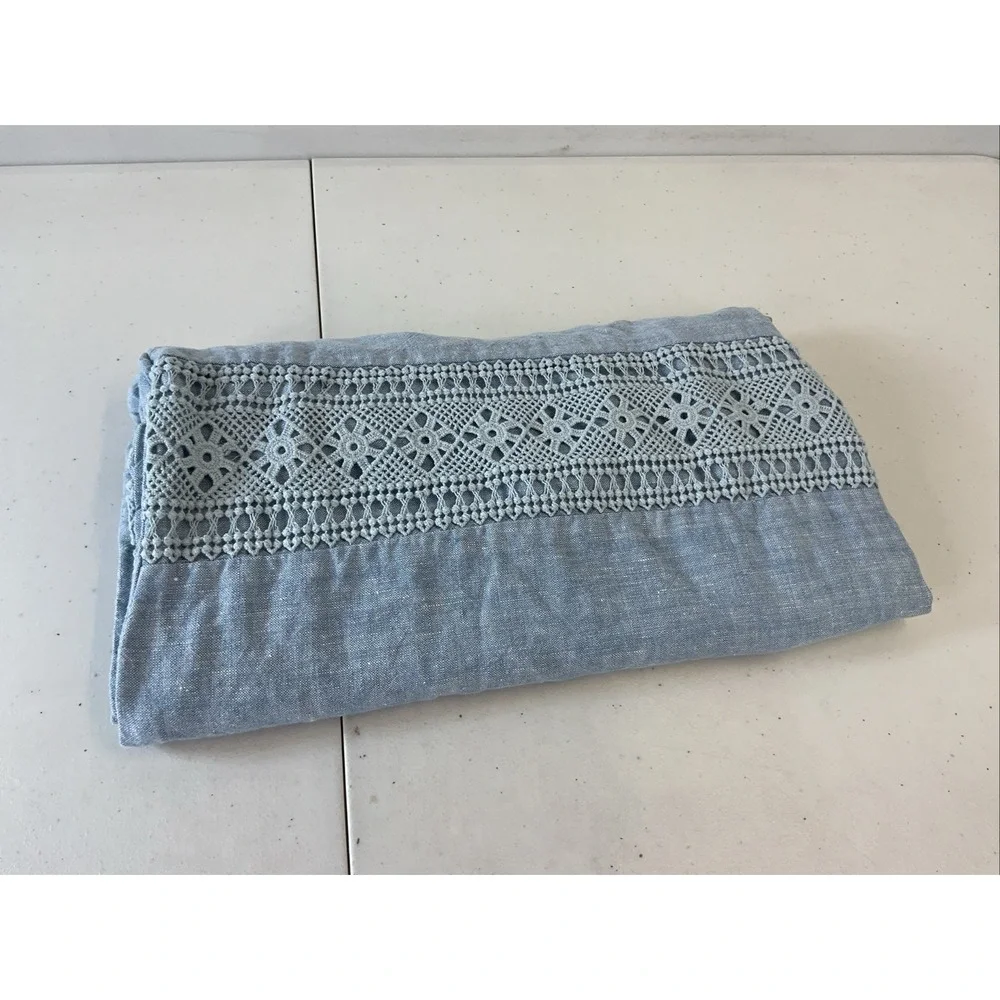 Rachel Ashwell Shabby Chic Euro Sham Blue 100% Linen Lace crochet Trim  26